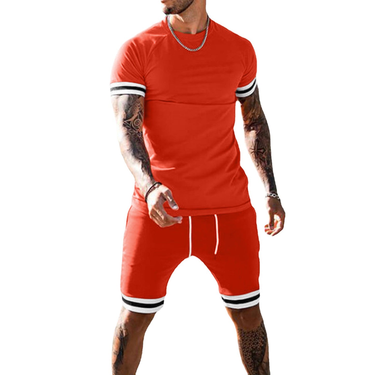 Men's Summer Stitching Short-sleeved Shorts Suit Sports Leisure Suit