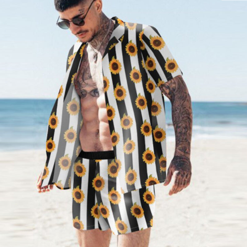 Men's Beach Print Casual Loose Lapel Men