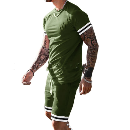 Men's Summer Stitching Short-sleeved Shorts Suit Sports Leisure Suit