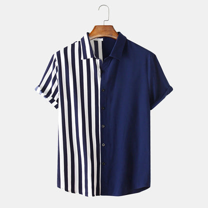 Two-tone Striped Print Casual Men's Shirt