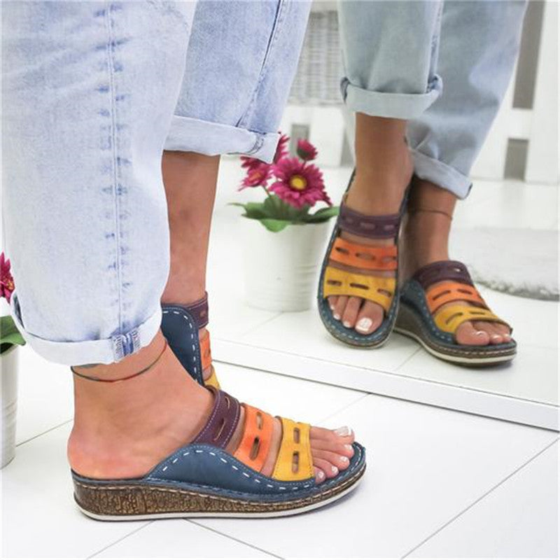 Summer New Thick-soled Slope Heel Sandals And Slippers