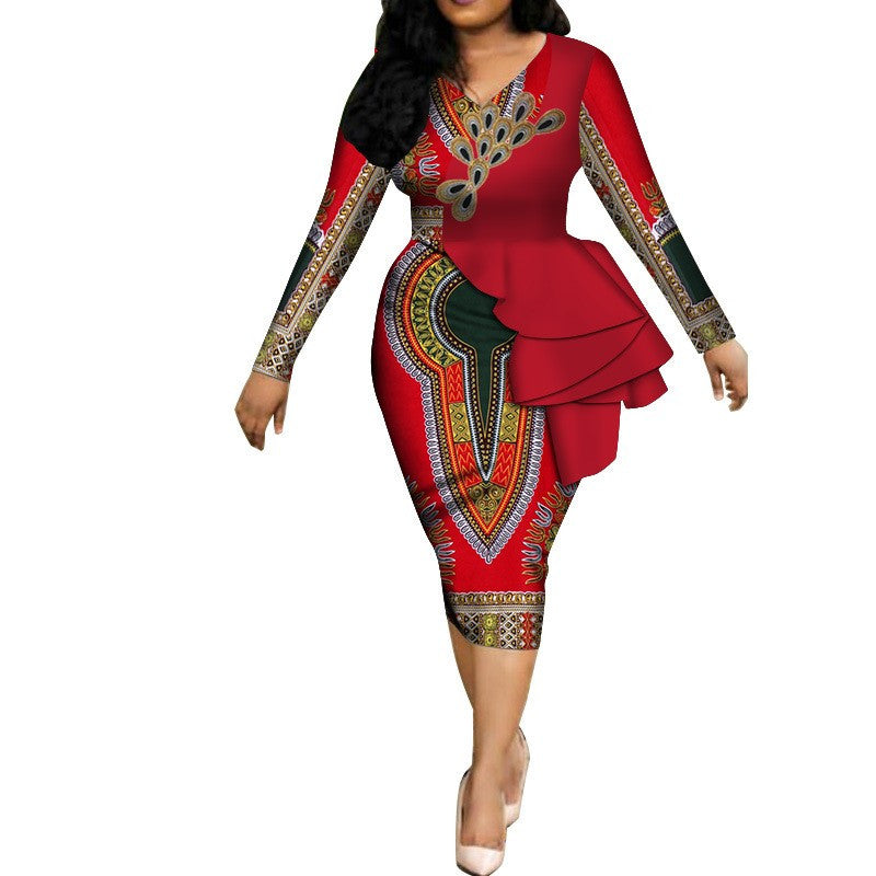 Spring Africa Dresses For Women Vestidos Print Fabric Elegant Africa Clothes Ruffles African Clothing Brw