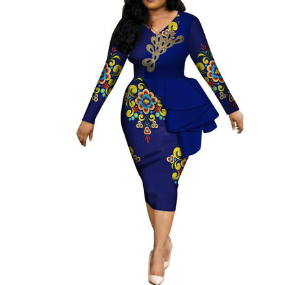 Spring Africa Dresses For Women Vestidos Print Fabric Elegant Africa Clothes Ruffles African Clothing Brw