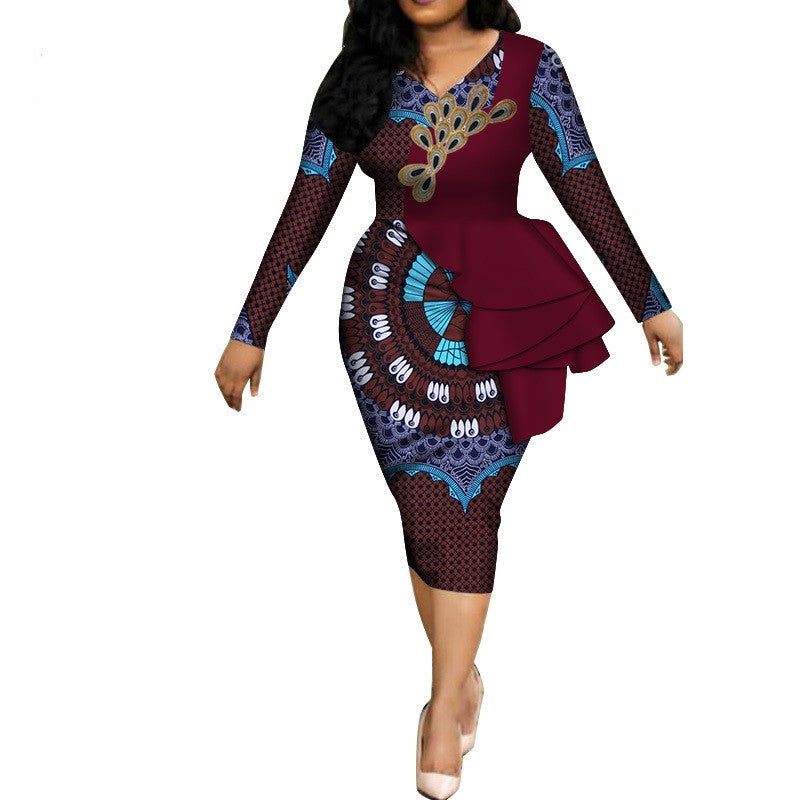 Spring Africa Dresses For Women Vestidos Print Fabric Elegant Africa Clothes Ruffles African Clothing Brw