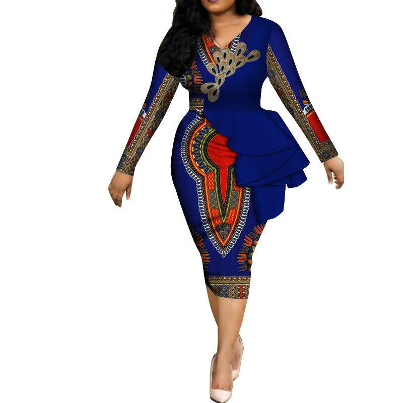 Spring Africa Dresses For Women Vestidos Print Fabric Elegant Africa Clothes Ruffles African Clothing Brw