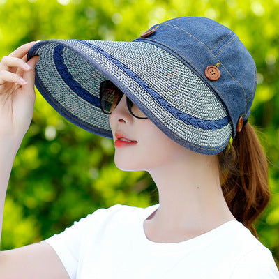 Summer Riding Windbreak Hat Sun Hat Fashion Detachable Hollow Hat Korean Big Brim Sun Hat