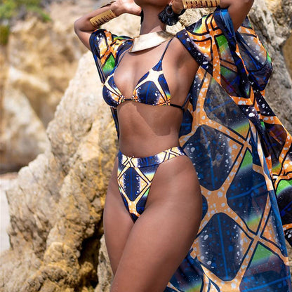 African Black Printing Bikini Suit