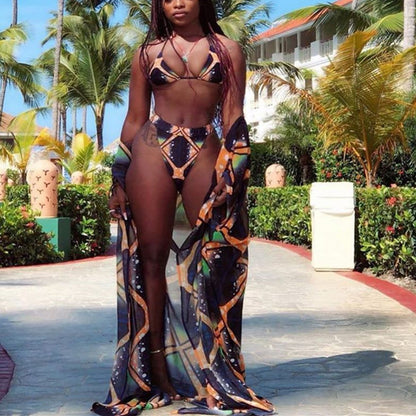 African Black Printing Bikini Suit