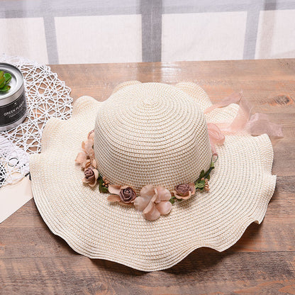 Ladies Hat  Big Wave Flower Sun Hat  Beach Outdoor Sun Hat  Sunscreen Straw Hat