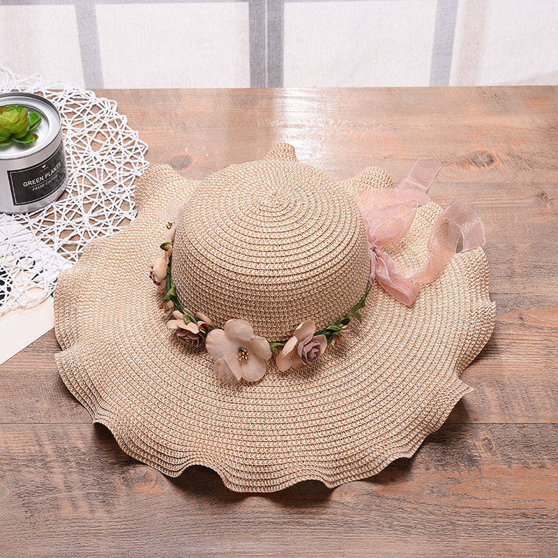 Ladies Hat  Big Wave Flower Sun Hat  Beach Outdoor Sun Hat  Sunscreen Straw Hat