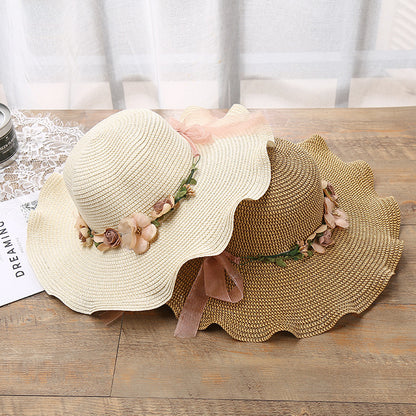 Ladies Hat  Big Wave Flower Sun Hat  Beach Outdoor Sun Hat  Sunscreen Straw Hat