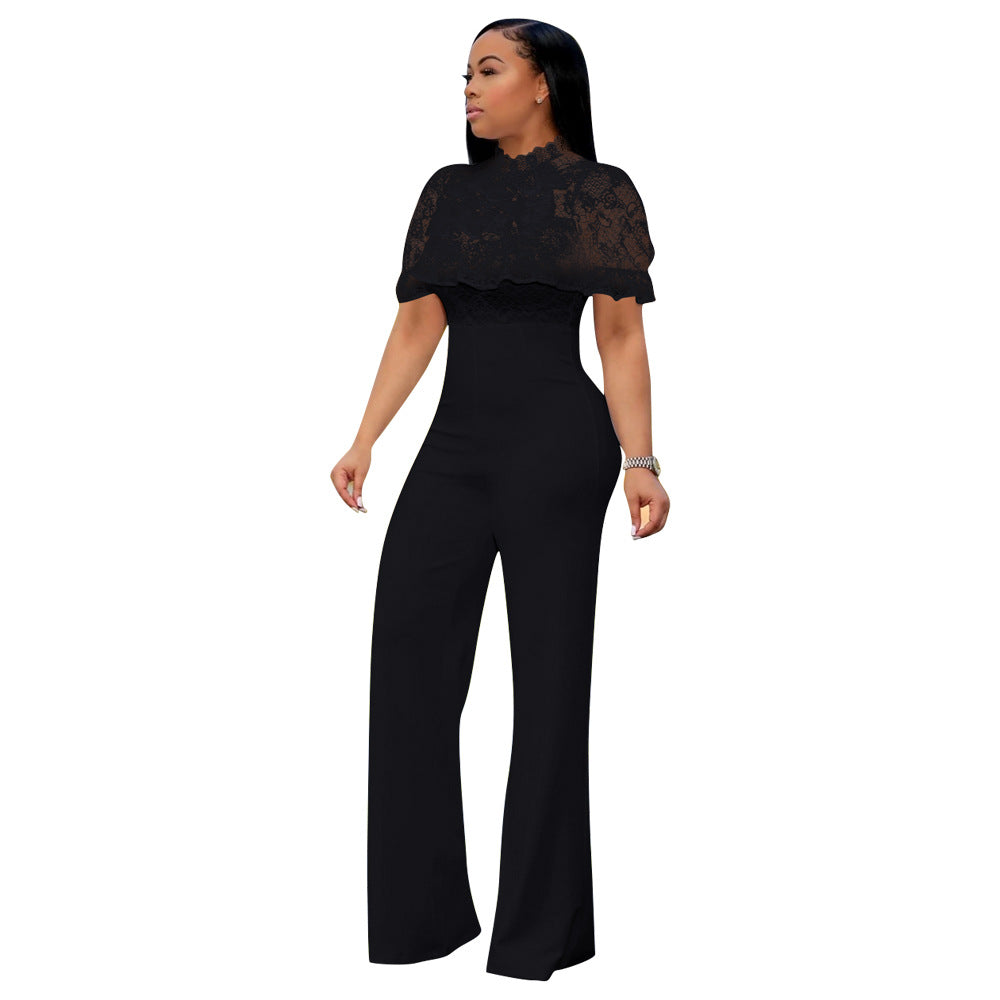 Lace Sexy High Waist Solid Color Jumpsuit