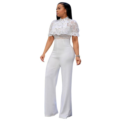 Lace Sexy High Waist Solid Color Jumpsuit