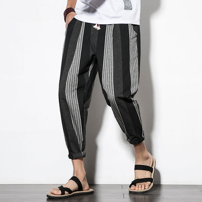 Men's Striped Linen Cropped Trousers