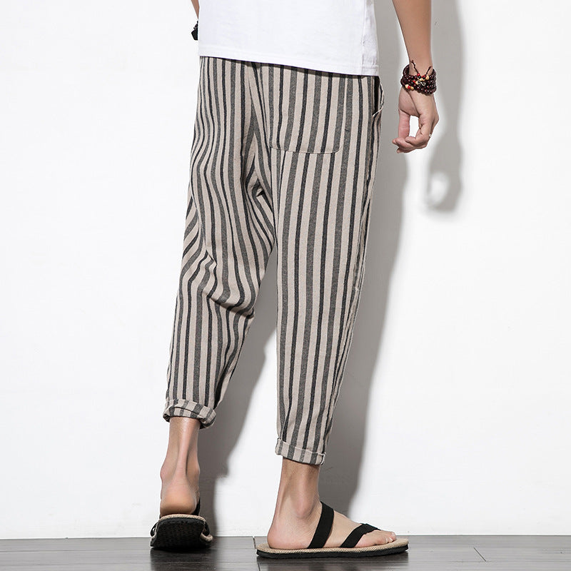 Men's Striped Linen Cropped Trousers