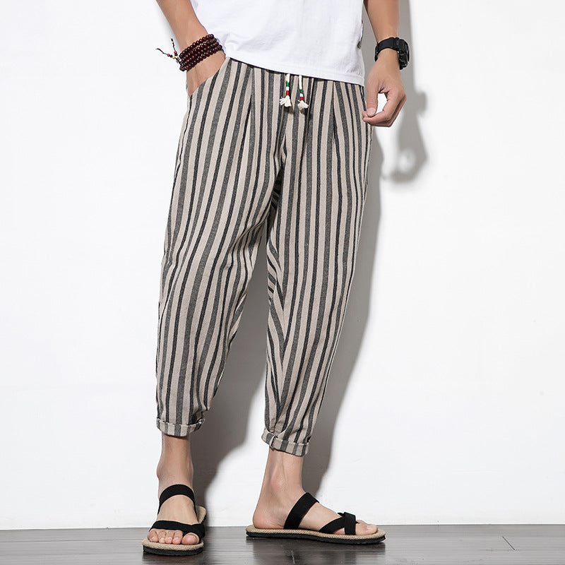 Men's Striped Linen Cropped Trousers