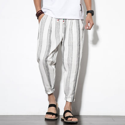 Men's Striped Linen Cropped Trousers