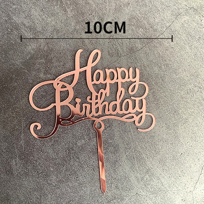 Acrylic Happy Birthday Cake Topper Gold  Birthday Cake Toppers Flags For Kids Birthday Party Cake Decorations Baby Shower