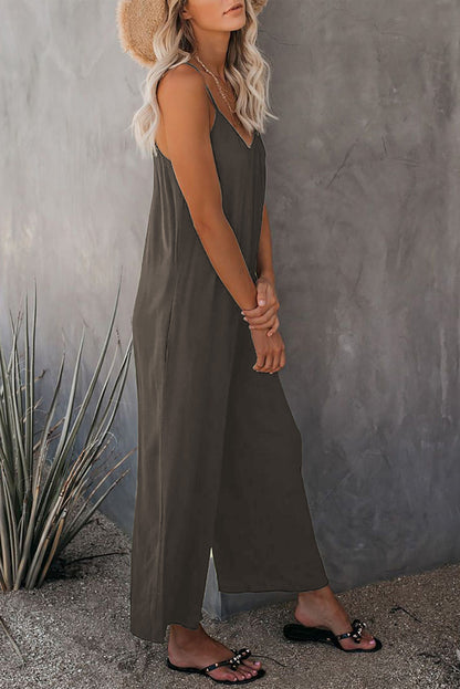 Sling Jumpsuit Women's Solid Color Pocket Casual Jumpsuit