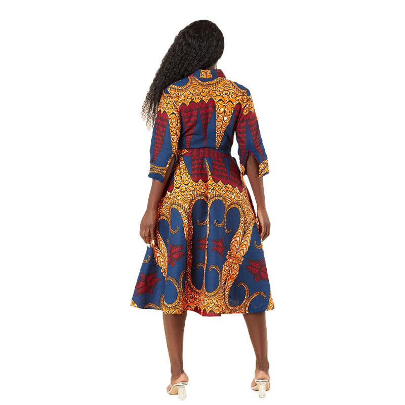 African Women's Long Sleeve Printed Shirt Dress