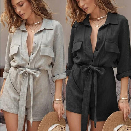 New Summer Fashion Casual Loose Cotton And Linen Jumpsuit