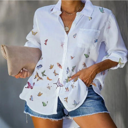 Printed Single-breasted Casual Long-sleeved Shirt