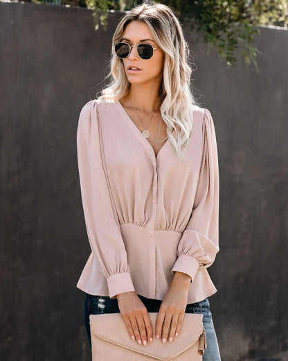 Fashion Simple V-neck Long-sleeved Blouse Blouse