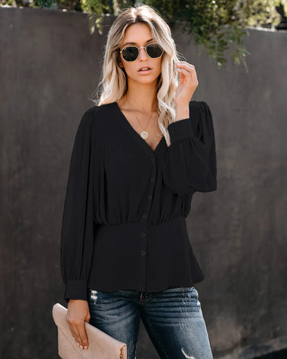 Fashion Simple V-neck Long-sleeved Blouse Blouse