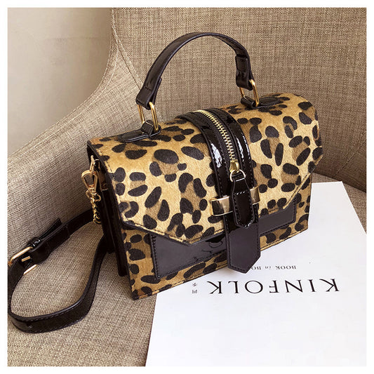 Female Leopard Print Single Shoulder Handbag All-match Chain Diagonal Small Square Bag