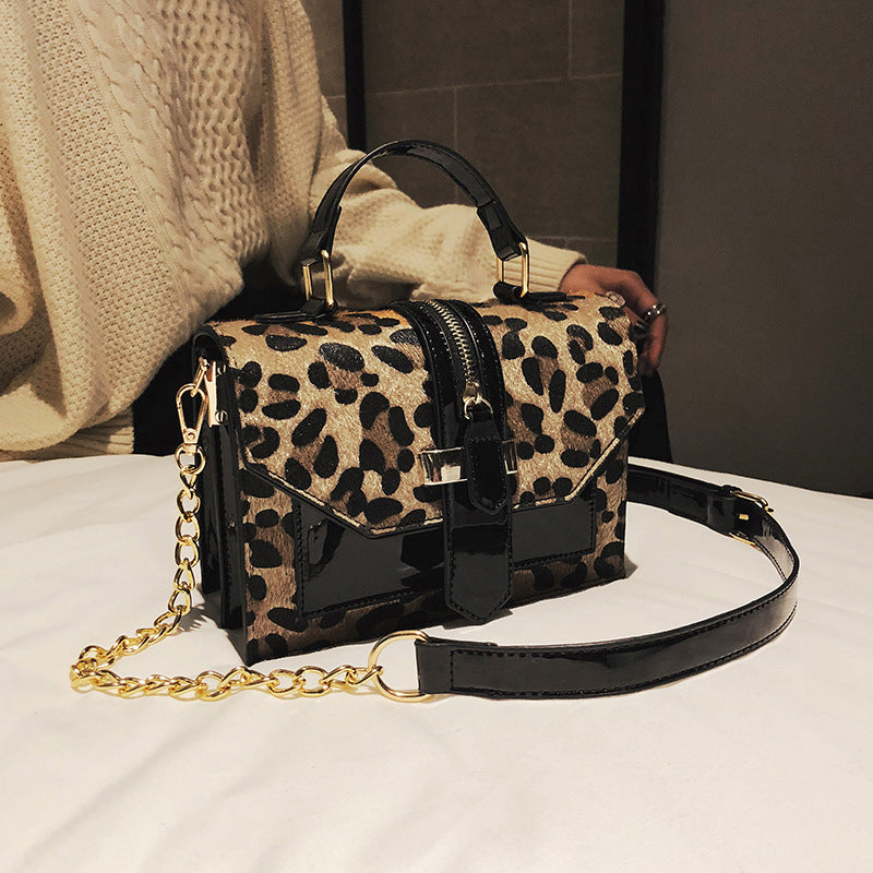 Female Leopard Print Single Shoulder Handbag All-match Chain Diagonal Small Square Bag