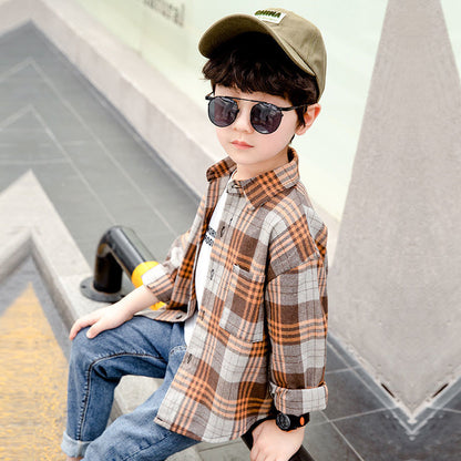 Children's Shirts, Boys' Plaid Shirts, Long Sleeves