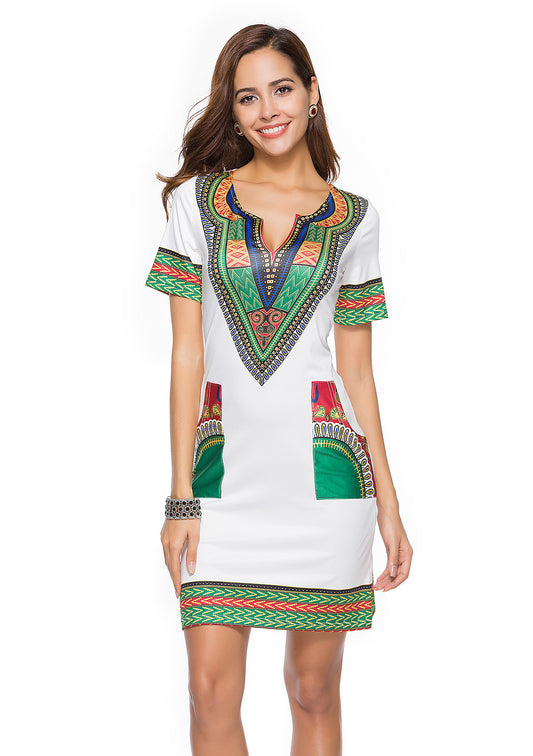 Amazon Wish Hot Sale Fashion Ethnic Style Printed Women's Dress AliExpress Cross-border Supply