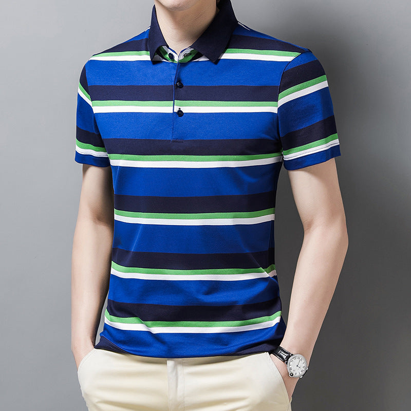 Short-sleeved Top Ice Silk Striped Half-sleeved Polo Shirt