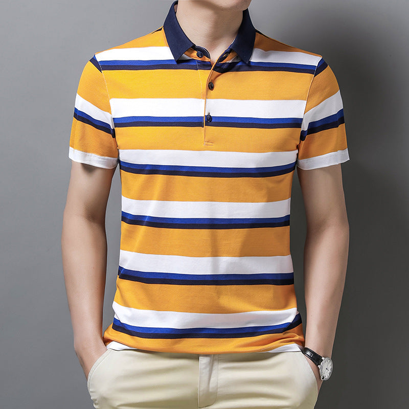 Short-sleeved Top Ice Silk Striped Half-sleeved Polo Shirt