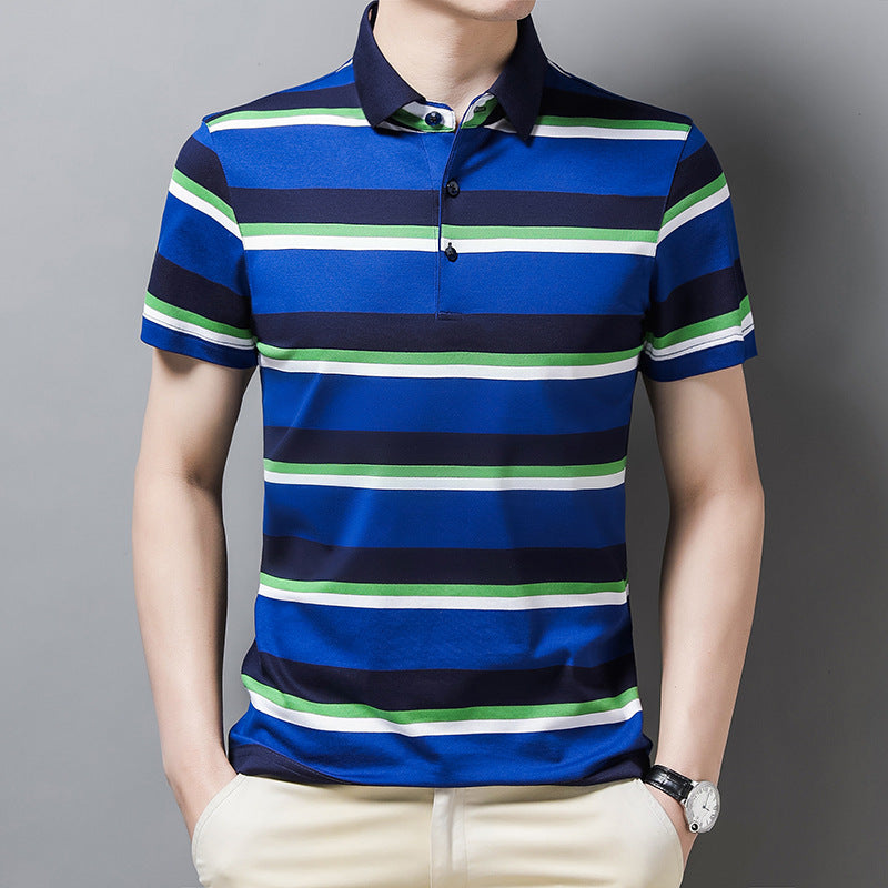 Short-sleeved Top Ice Silk Striped Half-sleeved Polo Shirt