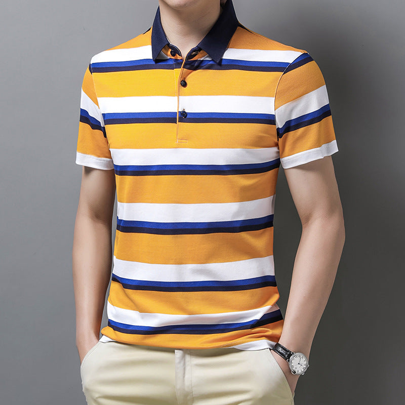 Short-sleeved Top Ice Silk Striped Half-sleeved Polo Shirt