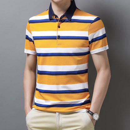 Short-sleeved Top Ice Silk Striped Half-sleeved Polo Shirt