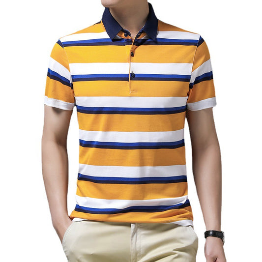 Short-sleeved Top Ice Silk Striped Half-sleeved Polo Shirt