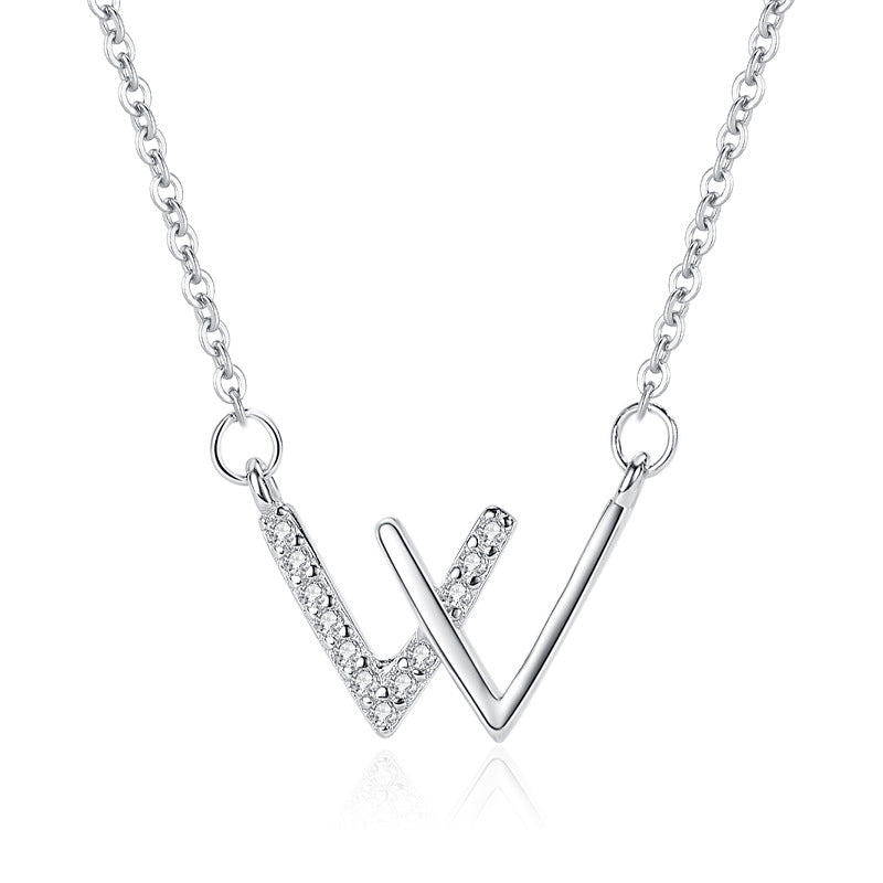 Letter W Necklace For Women Girls Stainless Steel Cubic Zirconia Clavicle Chain Necklaces Luxury Crystal Jewerly collier femme