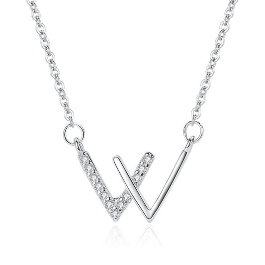 Letter W Necklace For Women Girls Stainless Steel Cubic Zirconia Clavicle Chain Necklaces Luxury Crystal Jewerly collier femme