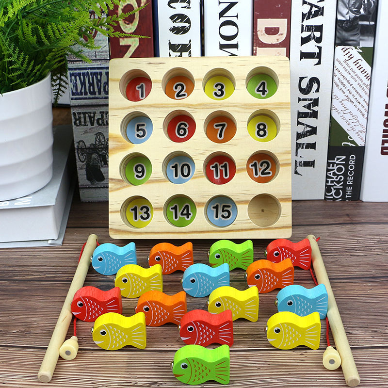 Digital fishing toy wooden magnetic