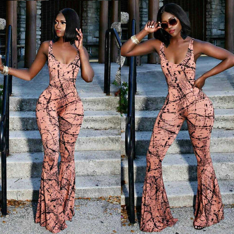 Wide-leg jumpsuit with printed halter strap