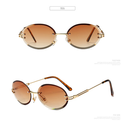 Frameless trimmed oval sunglasses