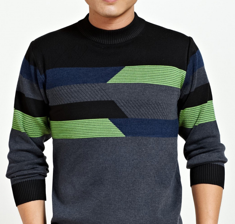 Thickened Warm Men's Long Sleeve T-shirt Stripe Knitted Round-collar Bottom Shirt