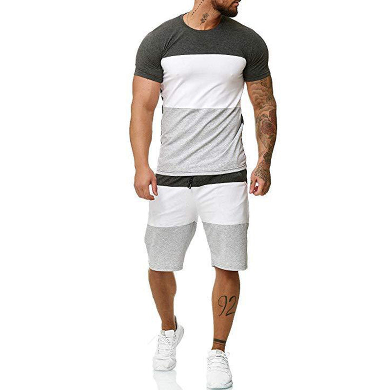 Splicing short sleeve casual sports suit