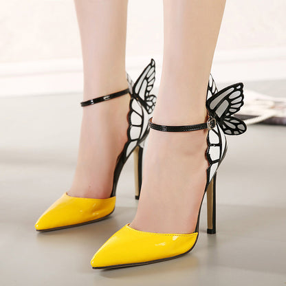 Pointed word buckle dream butterfly stiletto super high heel new elegant sandals