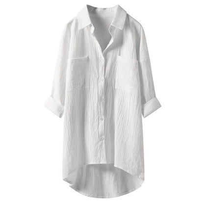 Casual style solid color shirt cotton and linen shirt