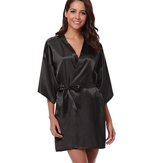 Navy Blue Robe Satin Robe Women's Dress