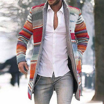 Men's Mid-length Printed Trench Long Sleeve Coat