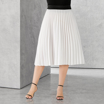 Light solid mid length pleated skirt